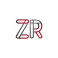Initial logo letter ZR, linked outline red and grey colored, rounded logotype