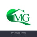 initial logo MG with house icon, business logo and property developer