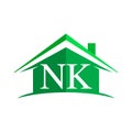 initial logo NK with house icon and green color, business logo and property developer
