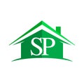 initial logo SP with house icon and green color, business logo and property developer