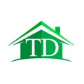 initial logo TD with house icon and green color, business logo and property developer