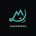 Playful M Letter Monogram with Smiley Mongrel Cartoon Shape Face