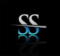 Initial logotype letter SS company name colored blue and silver swoosh design. vector logo for business and company