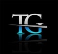 Initial logotype letter TG company name colored blue and silver swoosh design. vector logo for business and company