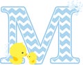 Initial m with bubbles and cute baby rubber duck