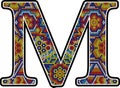 Initial m with colorful mexican huichol art style