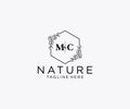 initial MC letters Botanical feminine logo template floral, editable premade monoline logo suitable, Luxury feminine wedding