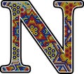 Initial n with colorful mexican huichol art style