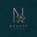 Initial N Flower Beauty Letter Logo Marble Design Vector