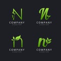 Initial N logo with leaf elements template