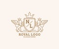 Initial NL Letter Lion Royal Luxury Heraldic,Crest Logo template in vector art for Restaurant, Royalty, Boutique, Cafe, Hotel,