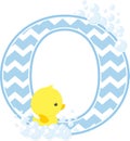 Initial o with bubbles and cute baby rubber duck