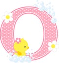 Initial o with flowers and cute rubber duck