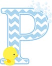 Initial p with bubbles and cute baby rubber duck