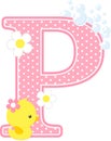 Initial p with flowers and cute rubber duck Royalty Free Stock Photo