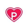 Initial P heart logo template, letter P love logo vector Royalty Free Stock Photo