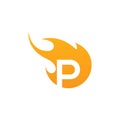 Initial P letter with fire logo Vector design Royalty Free Stock Photo