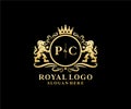 Initial PC Letter Lion Royal Luxury Logo template in vector art for Restaurant, Royalty, Boutique, Cafe, Hotel, Heraldic, Jewelry