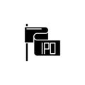 Initial public offering black icon concept. Initial public offering flat vector symbol, sign, illustration. Royalty Free Stock Photo