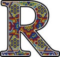 Initial r with colorful mexican huichol art style Royalty Free Stock Photo