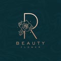 Initial R Flower Beauty Letter Logo Marble Design Vector