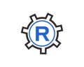 Initial R Gear Letter Logo Design Template. R Gear Engineer Logo. Gear Logo on letter R