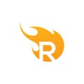 Initial R letter with fire logo Vector design Royalty Free Stock Photo