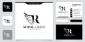 Initial R letter logo and wings symbol. Wings design element, initial logo Wings R icon Royalty Free Stock Photo