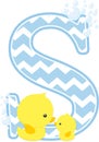 Initial s with bubbles and cute baby rubber duck