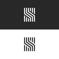 Initial S letter monogram linear pattern, black and white parallel lines creative geometric shape, simple minimal stylish identity