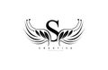 Initial S Typography Flourishes Logogram Beauty Wings Logo