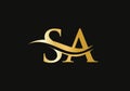 Initial SA letter linked logo vector template. Swoosh letter SA logo design. S A Logo design Royalty Free Stock Photo