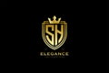 initial SH elegant luxury monogram logo or badge template with scrolls and royal crown - perfect for luxurious branding projects