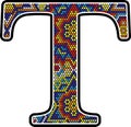 Initial t with colorful mexican huichol art style