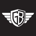 Initial two letter GB logo shield with wings vector white color