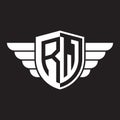 Initial two letter RW logo shield with wings vector white color