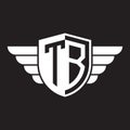 Initial two letter TB logo shield with wings vector white color