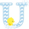 Initial u with cute baby rubber duck