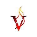 Initial V Letter Flame Logo Design. Fire Logo Lettering Concept Vector