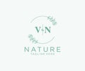 initial VN letters Botanical feminine logo template floral, editable premade monoline logo suitable, Luxury feminine wedding