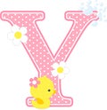 Initial y with flowers and cute rubber duck Royalty Free Stock Photo