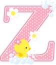 Initial z with flowers and cute rubber duck Royalty Free Stock Photo