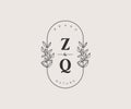 initial ZQ letters Beautiful floral feminine editable premade monoline logo suitable for spa salon skin hair beauty boutique and