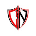 Initials C N Shield Armor Sword for logo design inspiration