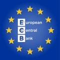 Initials ECB of the European central bank with blue background