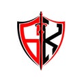 Initials G K Shield Armor Sword for logo design inspiration