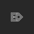 Initials letters EO or OE monogram logo minimal style lines art, initials E and O identity hipster emblem mockup