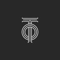 Initials letters TO logo monogram, overlapping two letters T and O parallel lines linear design, simple mark OT emblem