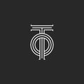 Initials letters TO logo monogram, overlapping two letters T and O parallel lines linear design, simple mark OT emblem