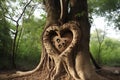 Initials love heart carved into tree trunk by Generative Ai Royalty Free Stock Photo